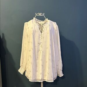 White Blouse with Bow Print